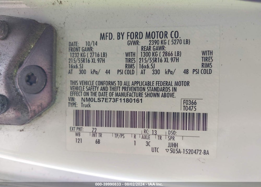 2015 FORD TRANSIT CONNECT XL VIN: NM0LS7E73F1180161
