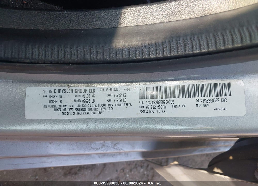 2014 CHRYSLER 200 LX VIN: 1C3CCBAB3EN230789