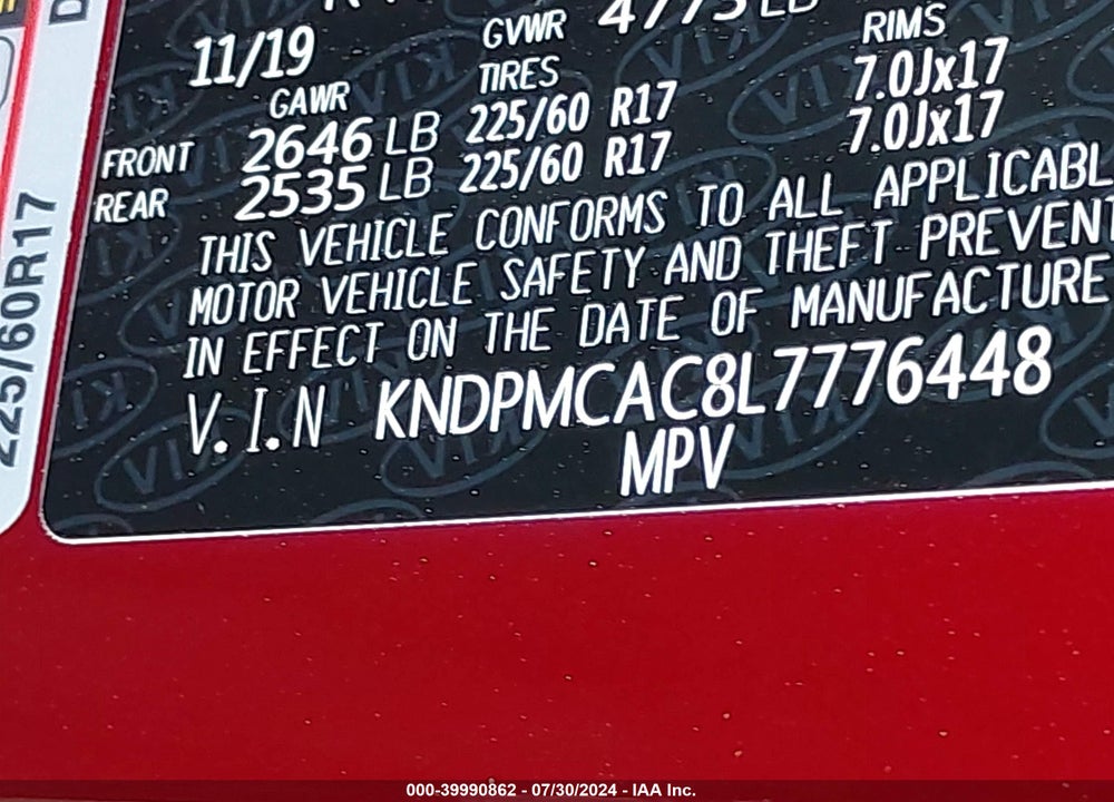 2020 KIA SPORTAGE LX VIN: KNDPMCAC8L7776448