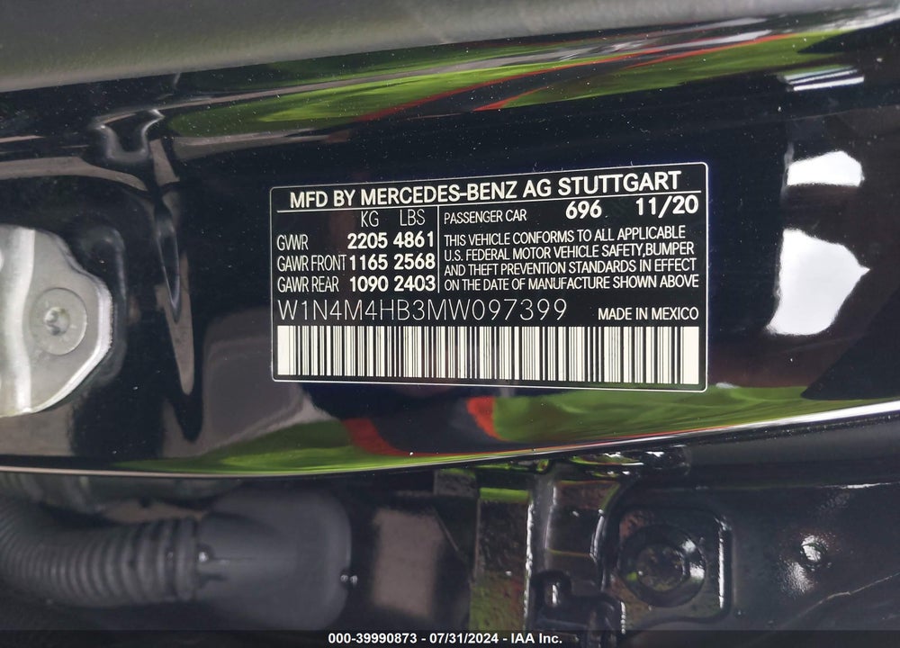 2021 MERCEDES-BENZ GLB 250 4MATIC VIN: W1N4M4HB3MW097399