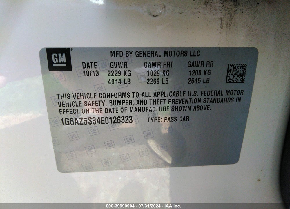 2014 CADILLAC CTS PREMIUM VIN: 1G6AZ5S34E0126323