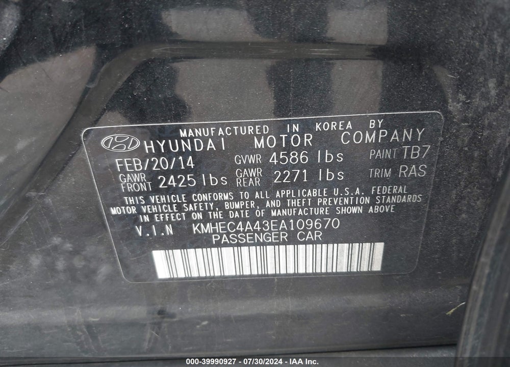 2014 HYUNDAI SONATA HYBRID VIN: KMHEC4A43EA109670