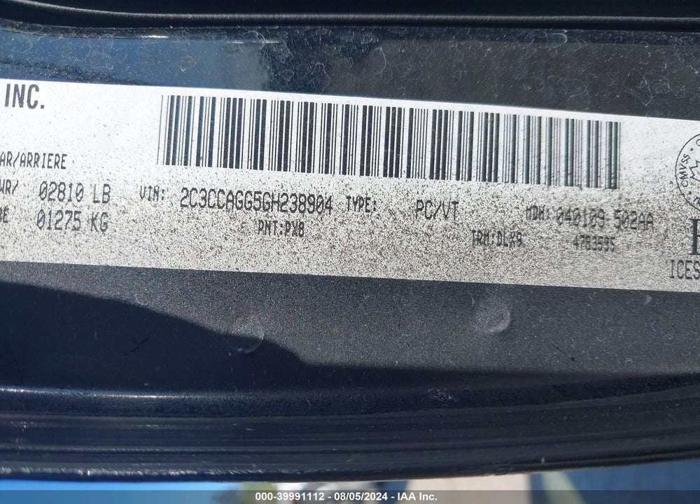 2016 CHRYSLER 300 VIN: 2C3CCAGG5GH238904