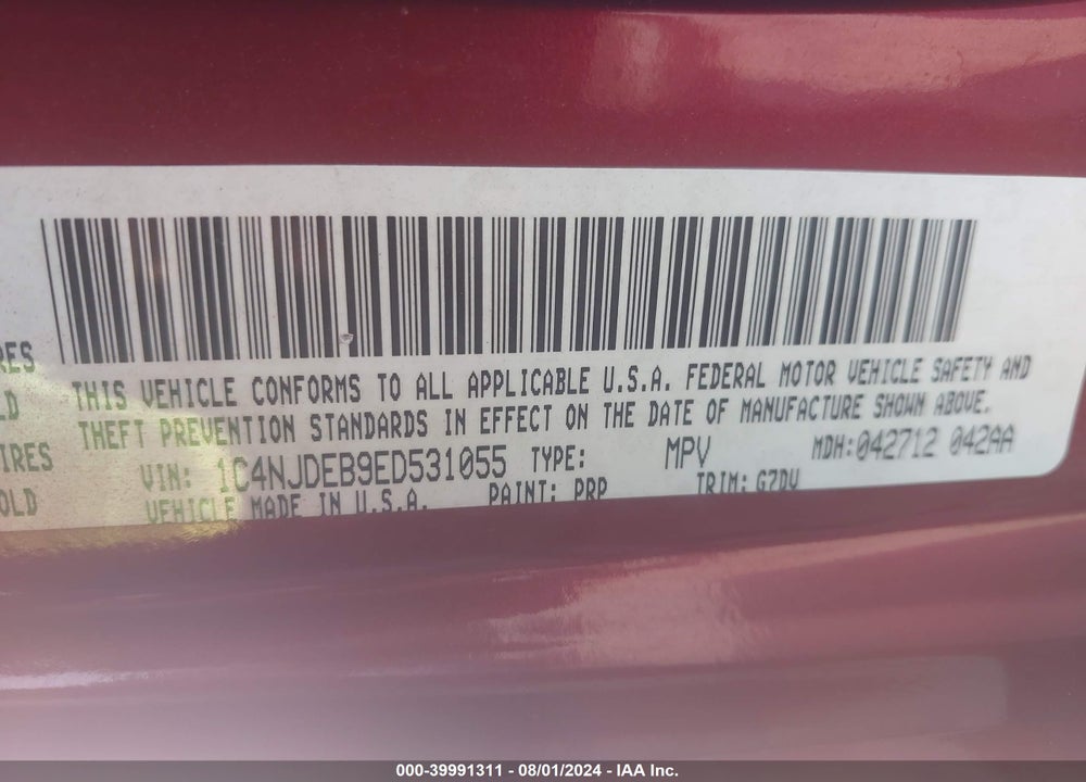 2014 JEEP COMPASS LATITUDE VIN: 1C4NJDEB9ED531055