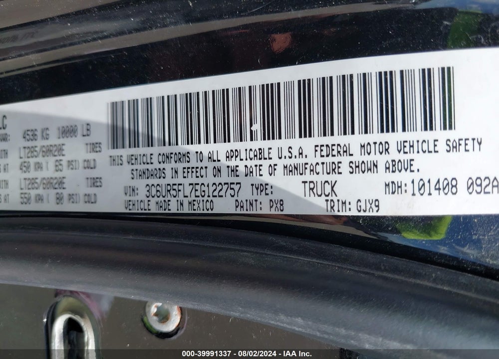 2014 RAM 2500 LAIE VIN: 3C6UR5FL7EG122757