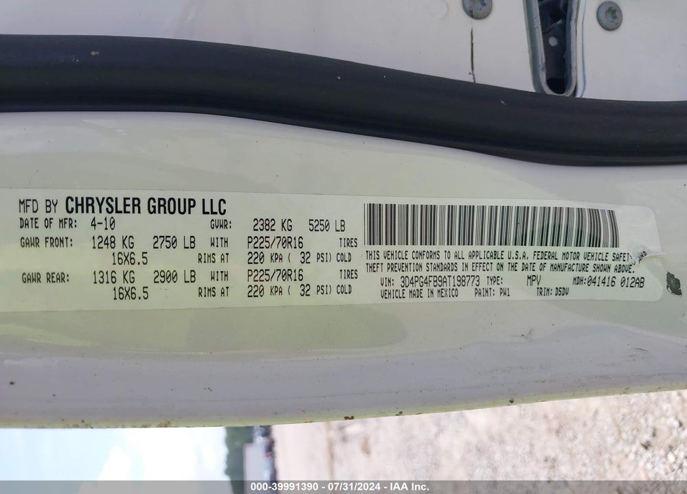 2010 DODGE JOURNEY SE VIN: 3D4PG4FB9AT198773
