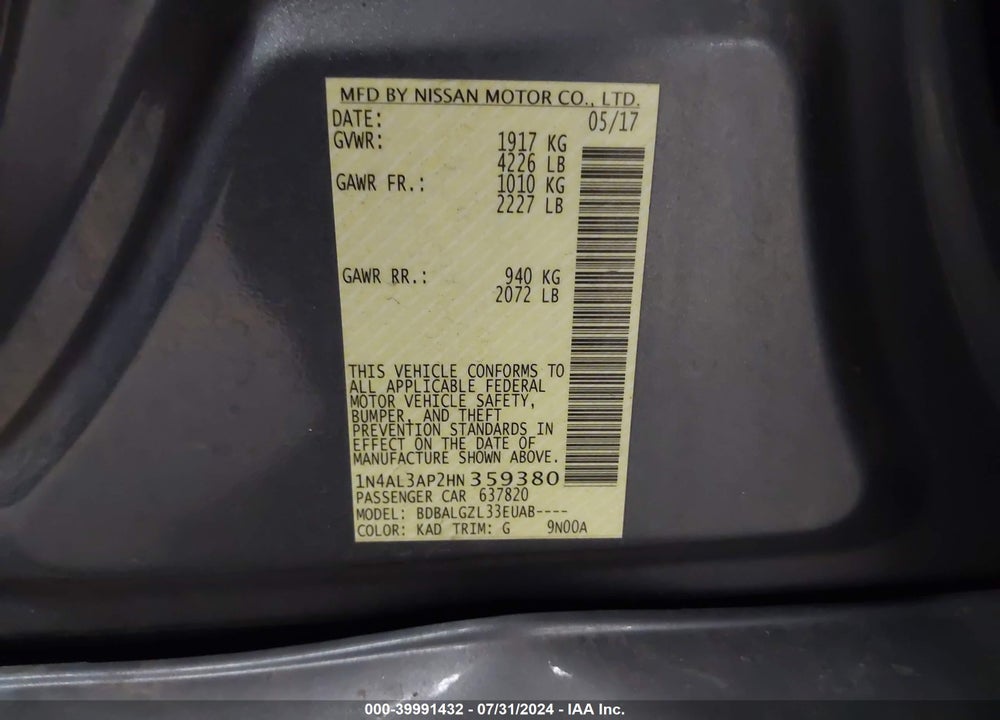 2017 NISSAN ALTIMA 2.5 S VIN: 1N4AL3AP2HN359380