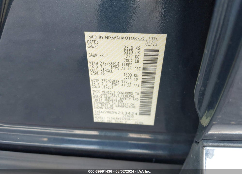 2015 NISSAN MURANO SL VIN: 5N1AZ2MG2FN213424
