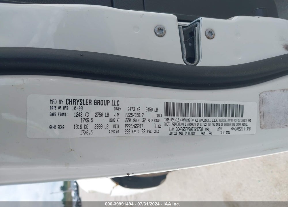 2010 DODGE JOURNEY SXT VIN: 3D4PG5FV0AT121788