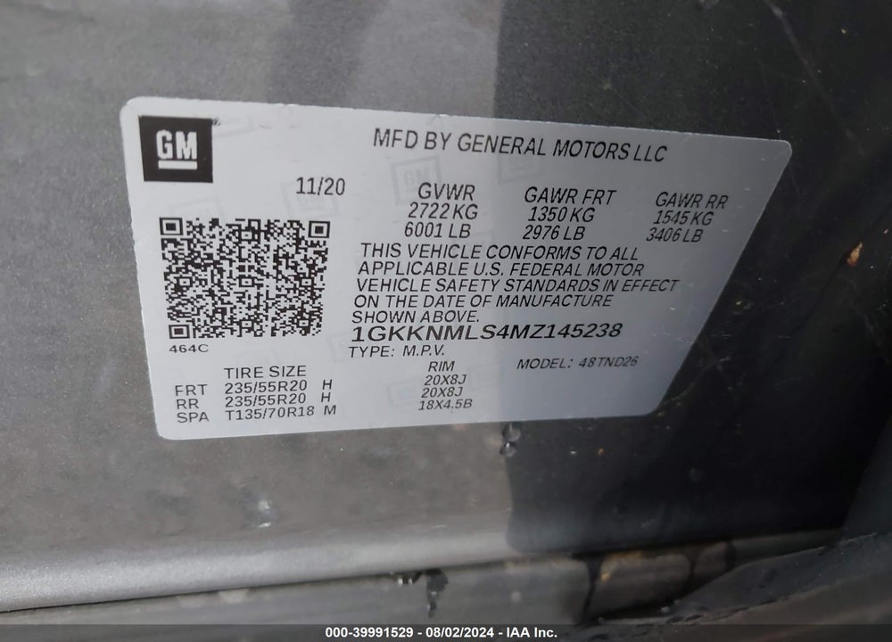 2021 GMC ACADIA FWD SLT VIN: 1GKKNMLS4MZ145238