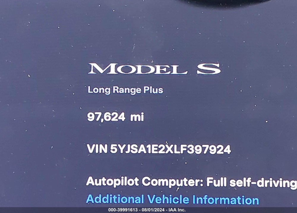 2020 TESLA MODEL S LONG RANGE DUAL MOTOR ALL-WHEEL DRIVE/LONG RANGE PLUS DUAL MOTOR ALL-WHEEL DRIVE VIN: 5YJSA1E2XLF397924