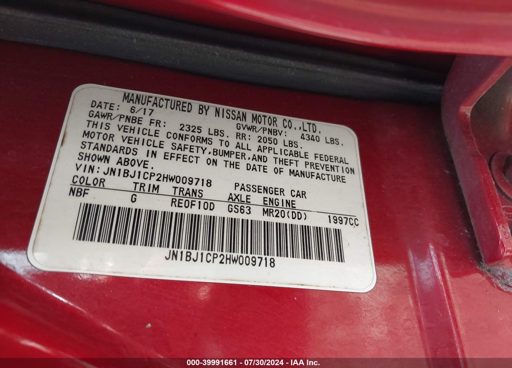 2017 NISSAN ROGUE SPORT VIN: JN1BJ1CP2HW009718