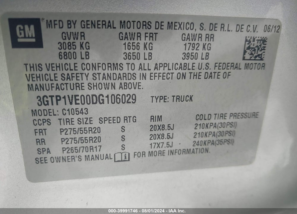 2013 GMC SIERRA 1500 SLE VIN: 3GTP1VE00DG106029