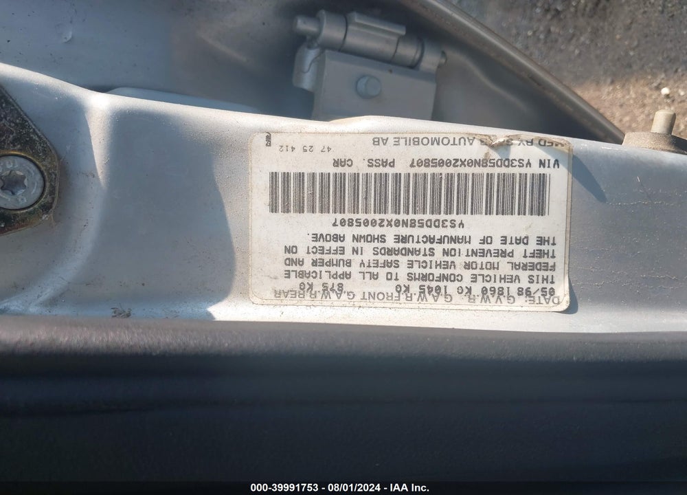 1999 SAAB 9 3 VIN: YS3DD58N0X2005807