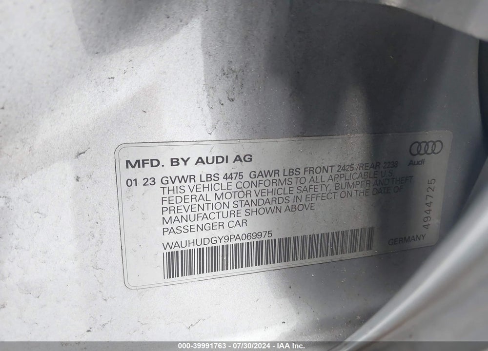 2023 AUDI A3 PREMIUM PLUS 40 TFSI QUATTRO S TRONIC VIN: WAUHUDGY9PA069975