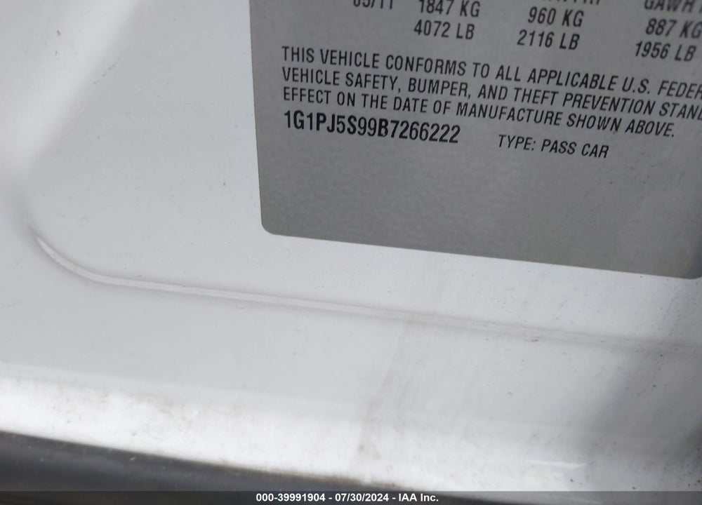 2011 CHEVROLET CRUZE ECO VIN: 1G1PJ5S99B7266222