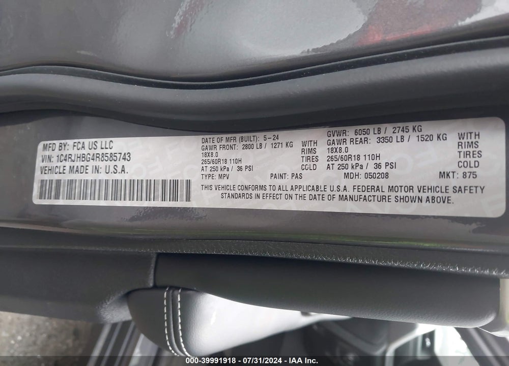 2024 JEEP GRAND CHEROKEE LIMITED 4X4 VIN: 1C4RJHBG4R8585743