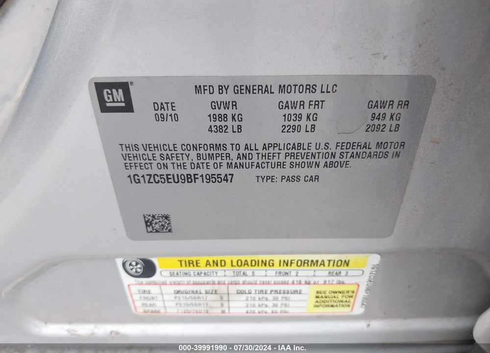 2011 CHEVROLET MALIBU 1LT VIN: 1G1ZC5EU9BF195547