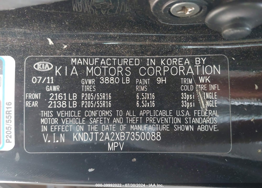 2011 KIA SOUL VIN: KNDJT2A2XB7350088