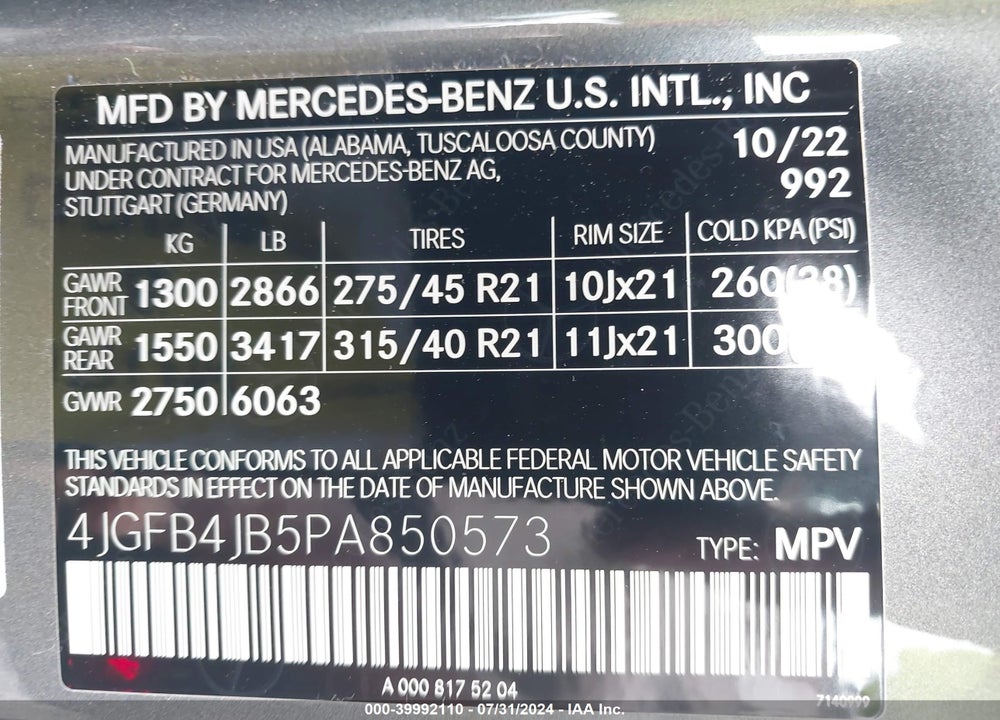2023 MERCEDES-BENZ GLE 350 VIN: 4JGFB4JB5PA850573