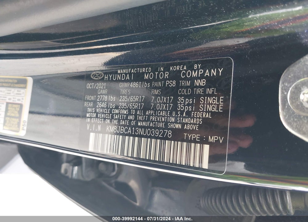 2022 HYUNDAI TUCSON HYBRID BLUE VIN: KM8JBCA13NU039278