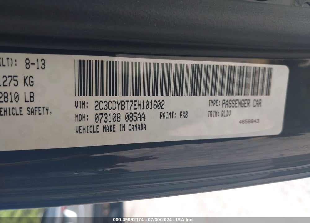 2014 DODGE CHALLENGER R/T PLUS VIN: 2C3CDYBT7EH101602
