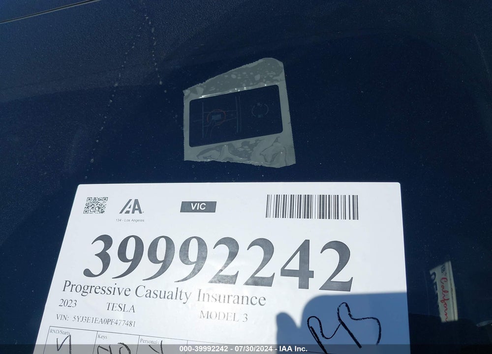 2023 TESLA MODEL 3 REAR-WHEEL DRIVE VIN: 5YJ3E1EA0PF477481