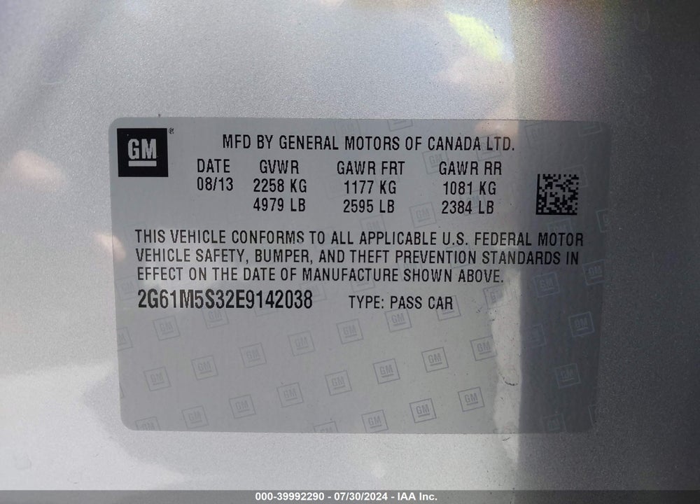 2014 CADILLAC XTS LUXURY VIN: 2G61M5S32E9142038