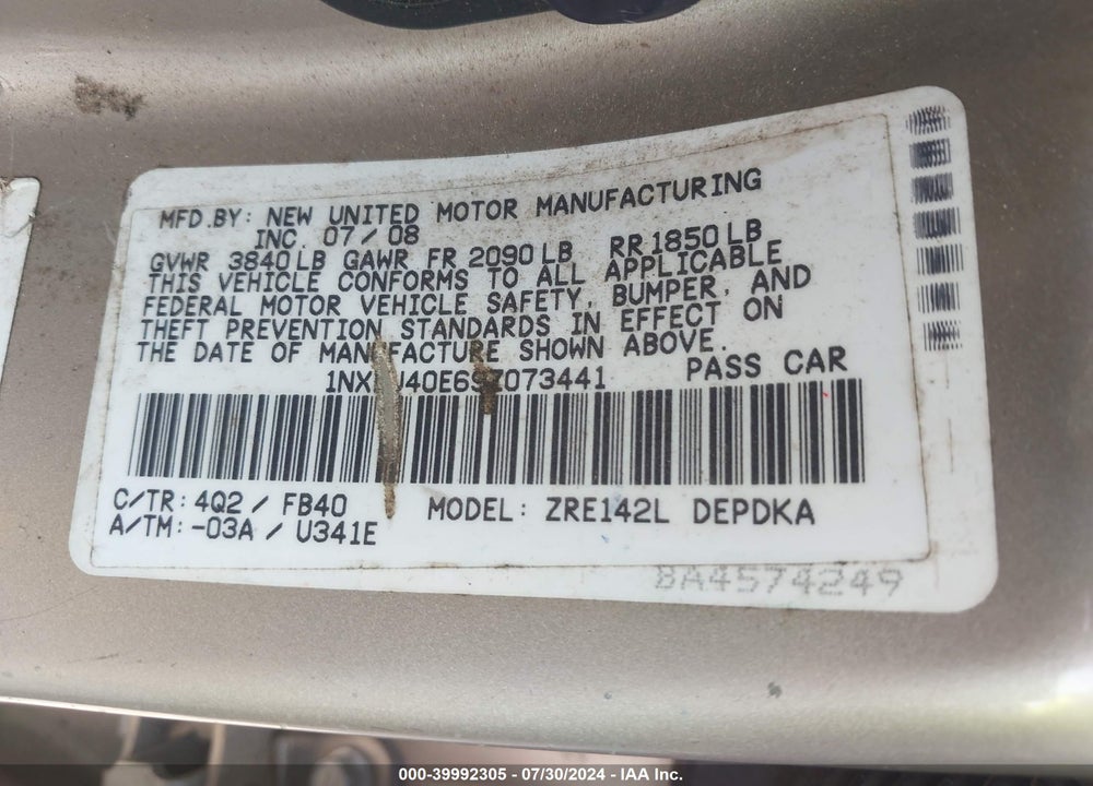 2009 TOYOTA COROLLA LE VIN: 1NXBU40E69Z073441