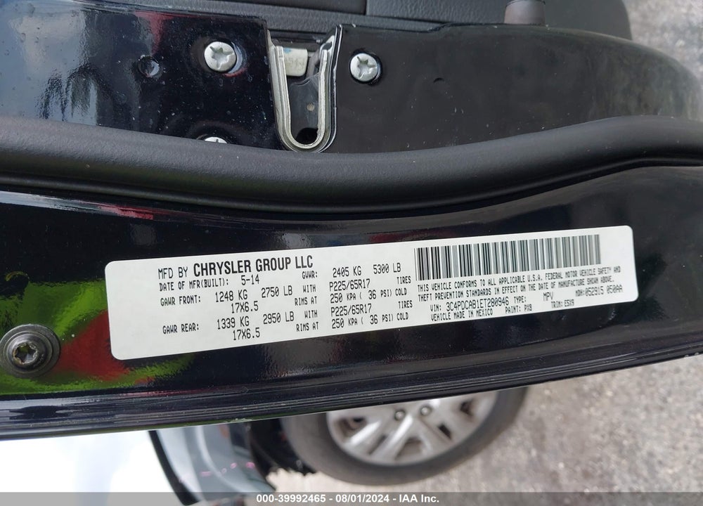 2014 DODGE JOURNEY AMERICAN VALUE PKG VIN: 3C4PDCAB1ET280946