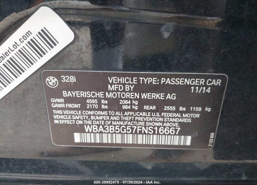 2015 BMW 328I XDRIVE VIN: WBA3B5G57FNS16667