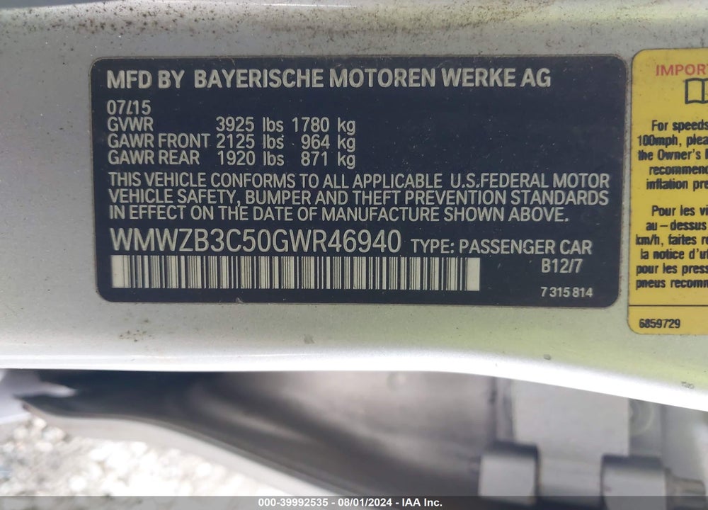 2016 MINI COUNTRYMAN VIN: WMWZB3C50GWR46940