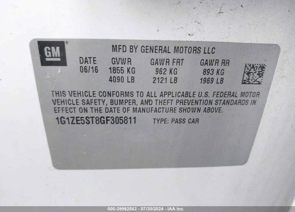 2016 CHEVROLET MALIBU 1LT VIN: 1G1ZE5ST8GF305811