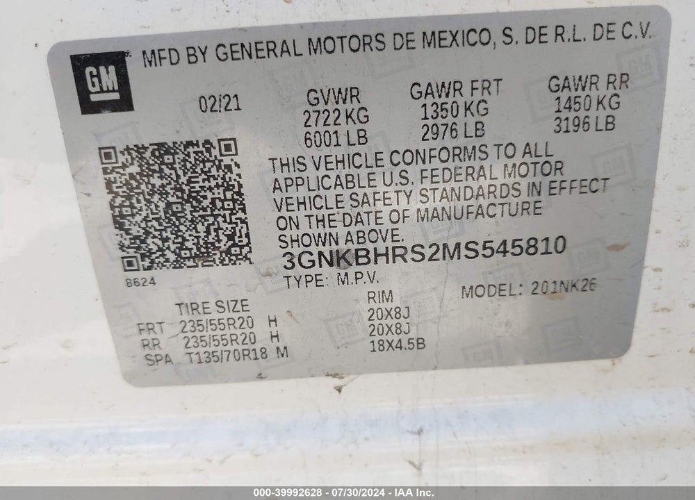 2021 CHEVROLET BLAZER AWD 2LT VIN: 3GNKBHRS2MS545810