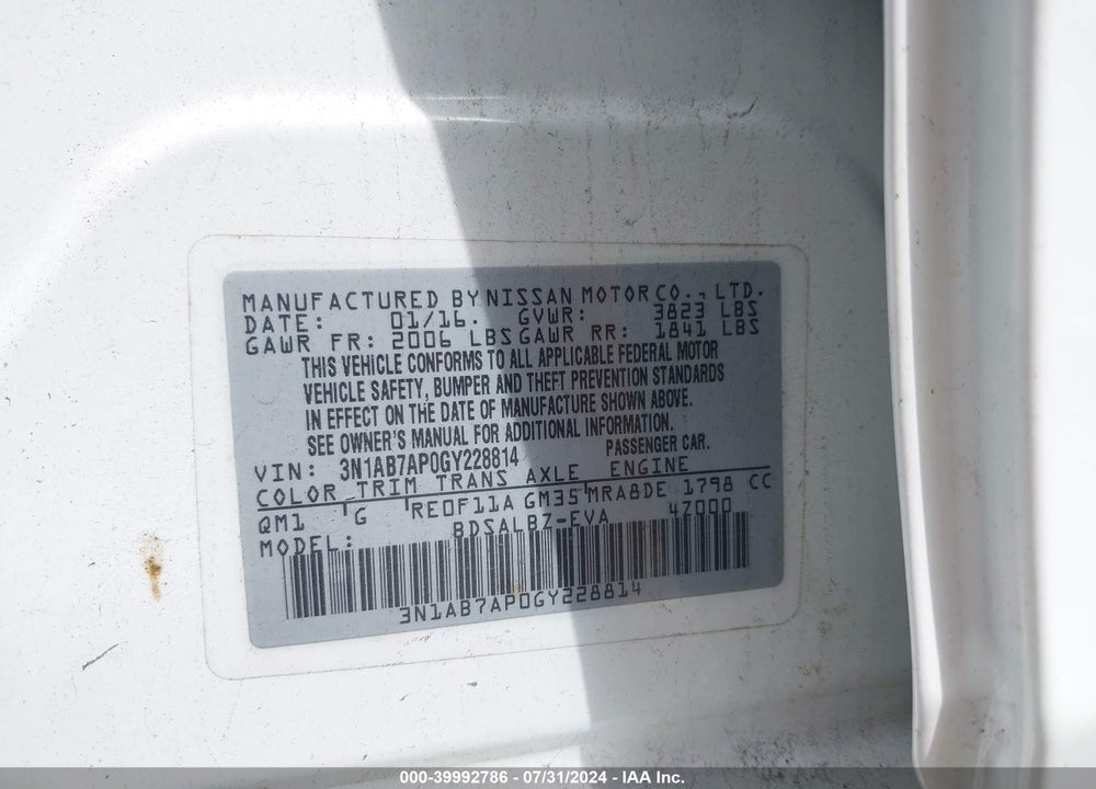 2016 NISSAN SENTRA S VIN: 3N1AB7AP0GY228814
