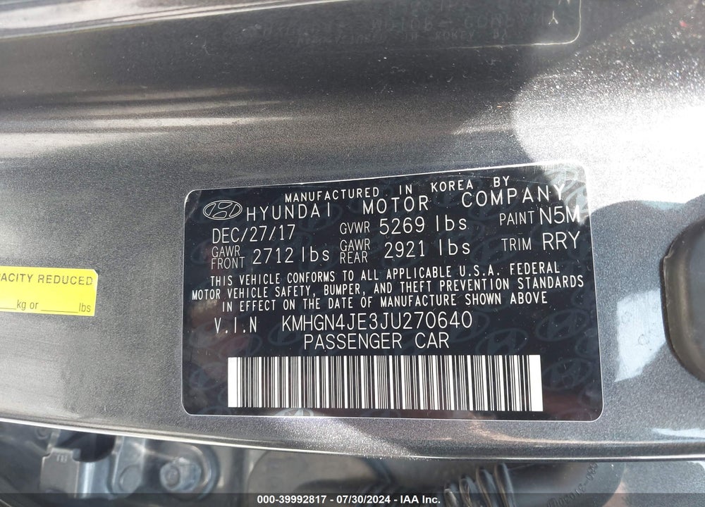2018 GENESIS G80 3.8 VIN: KMHGN4JE3JU270640