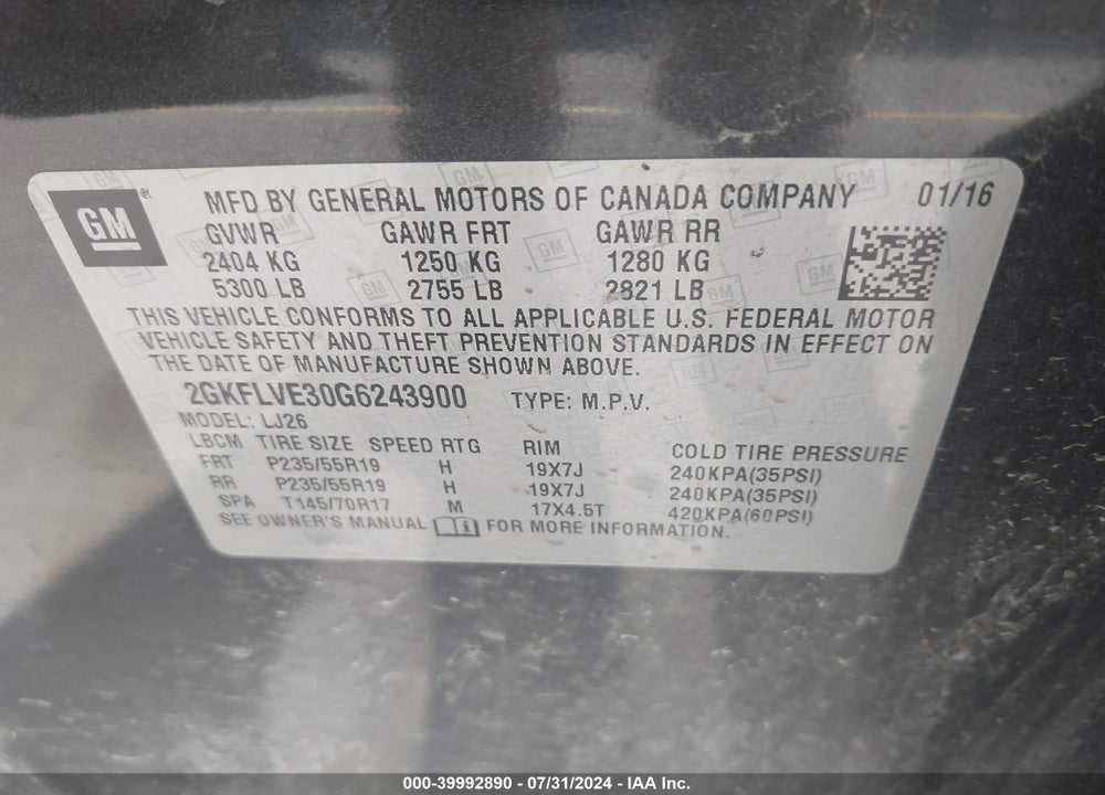 2016 GMC TERRAIN DENALI VIN: 2GKFLVE30G6243900