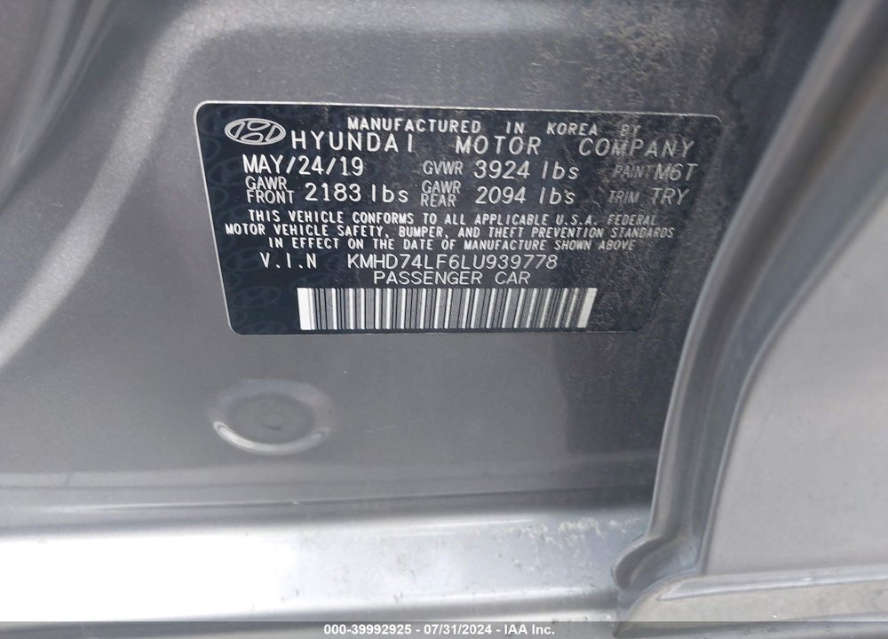 2020 HYUNDAI ELANTRA SE VIN: KMHD74LF6LU939778