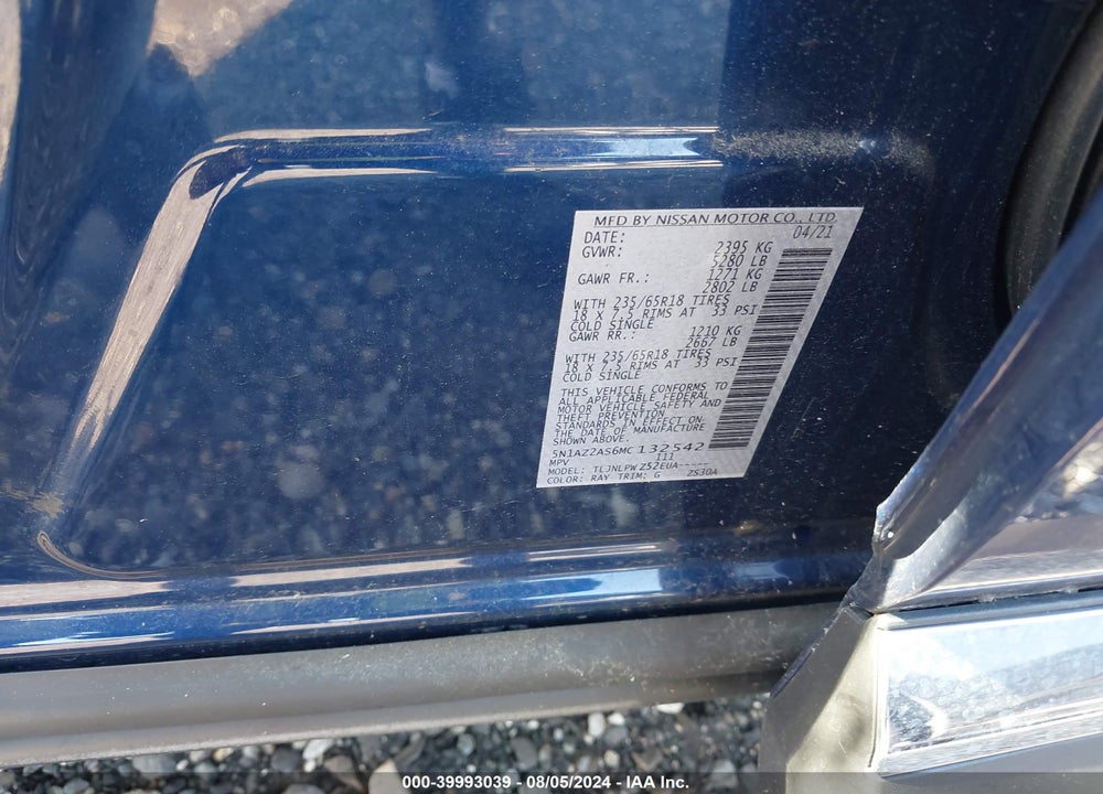 2021 NISSAN MURANO VIN: 5N1AZ2AS6MC132542