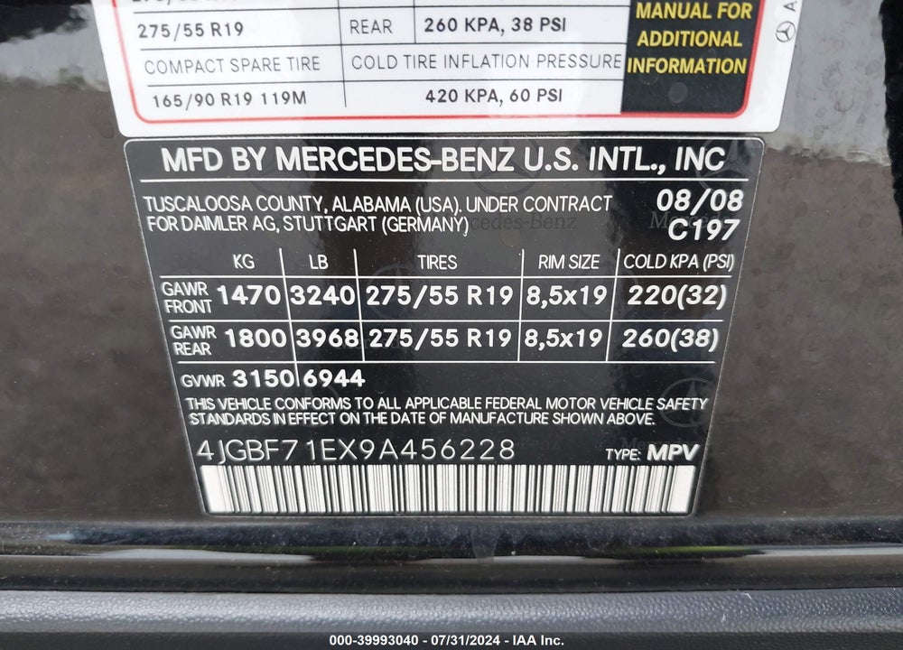 2009 MERCEDES-BENZ GL 450 4MATIC VIN: 4JGBF71EX9A456228