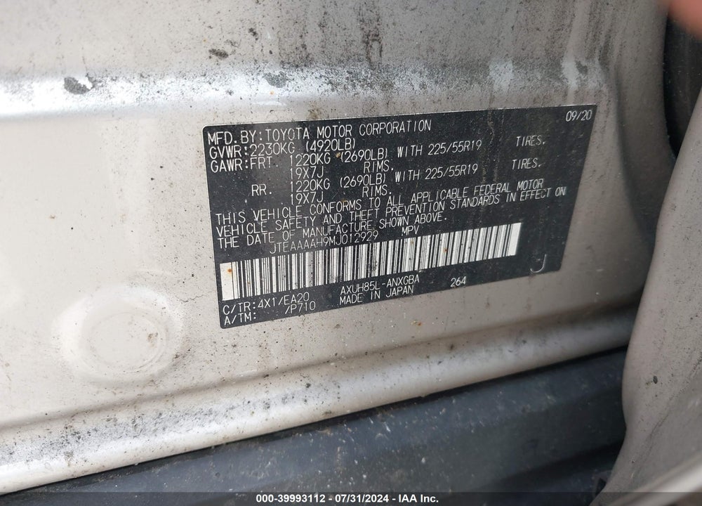 2021 TOYOTA VENZA XLE VIN: JTEAAAAH9MJ012929