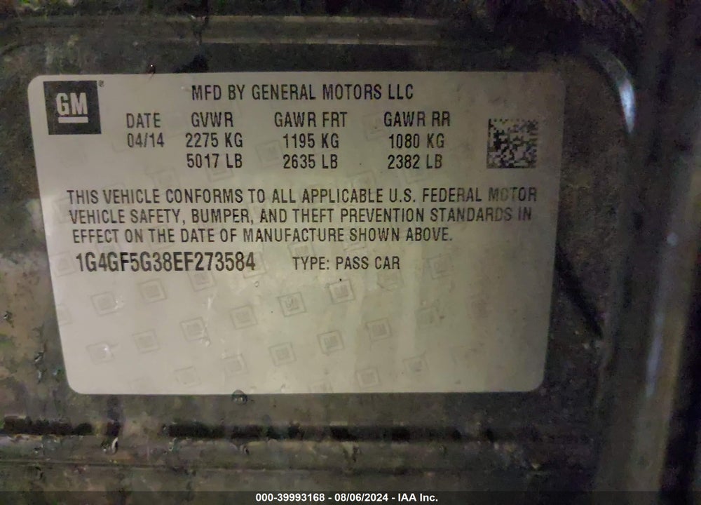 2014 BUICK LACROSSE PREMIUM II GROUP VIN: 1G4GF5G38EF273584