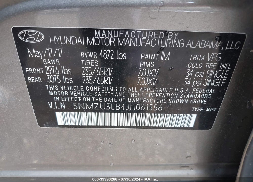 2018 HYUNDAI SANTA FE SPORT 2.4L VIN: 5NMZU3LB4JH061556