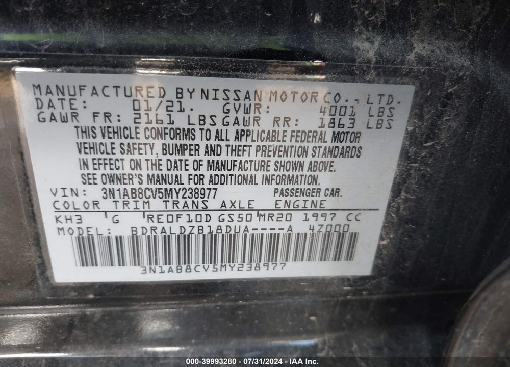 2021 NISSAN SENTRA SV XTRONIC CVT VIN: 3N1AB8CV5MY238977