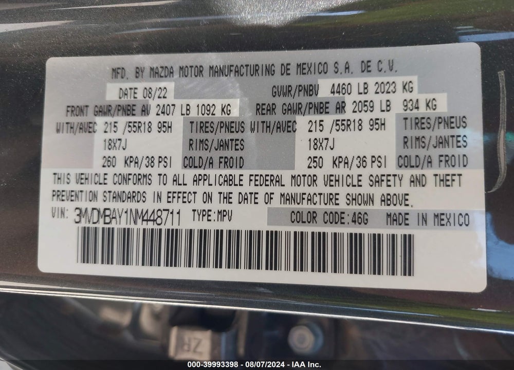 2022 MAZDA CX-30 2.5 TURBO VIN: 3MVDMBAY1NM448711