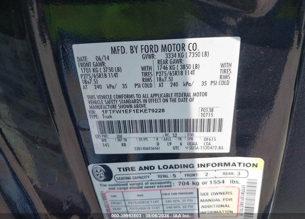 2014 FORD F-150 FX4 VIN: 1FTFW1EF1EKE79228
