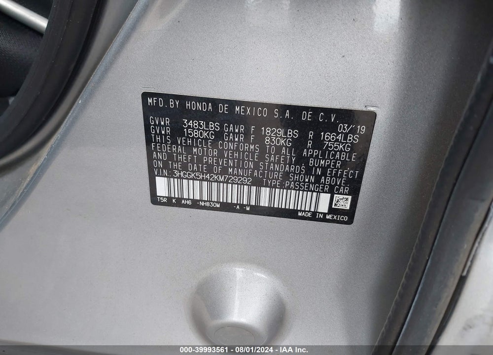 2019 HONDA FIT LX VIN: 3HGGK5H42KM729292
