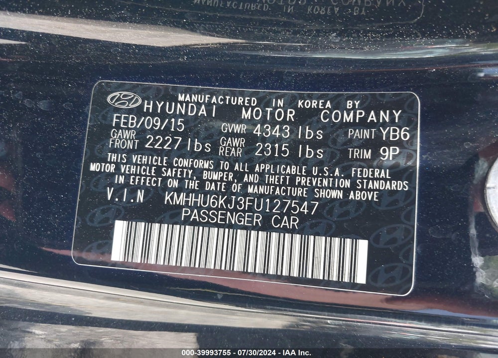 2015 HYUNDAI GENESIS 3.8 ULTIMATE VIN: KMHHU6KJ3FU127547
