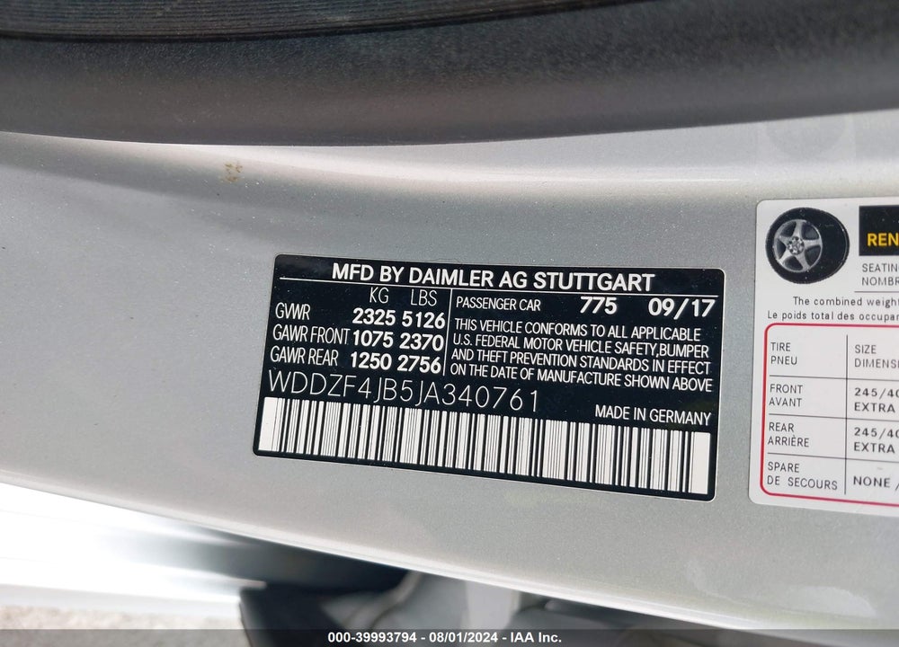 2018 MERCEDES-BENZ E 300 VIN: WDDZF4JB5JA340761