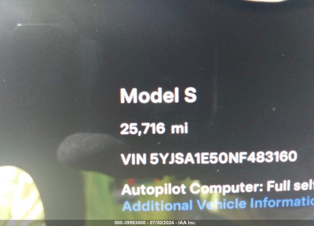 2022 TESLA MODEL S DUAL MOTOR ALL-WHEEL DRIVE VIN: 5YJSA1E50NF483160